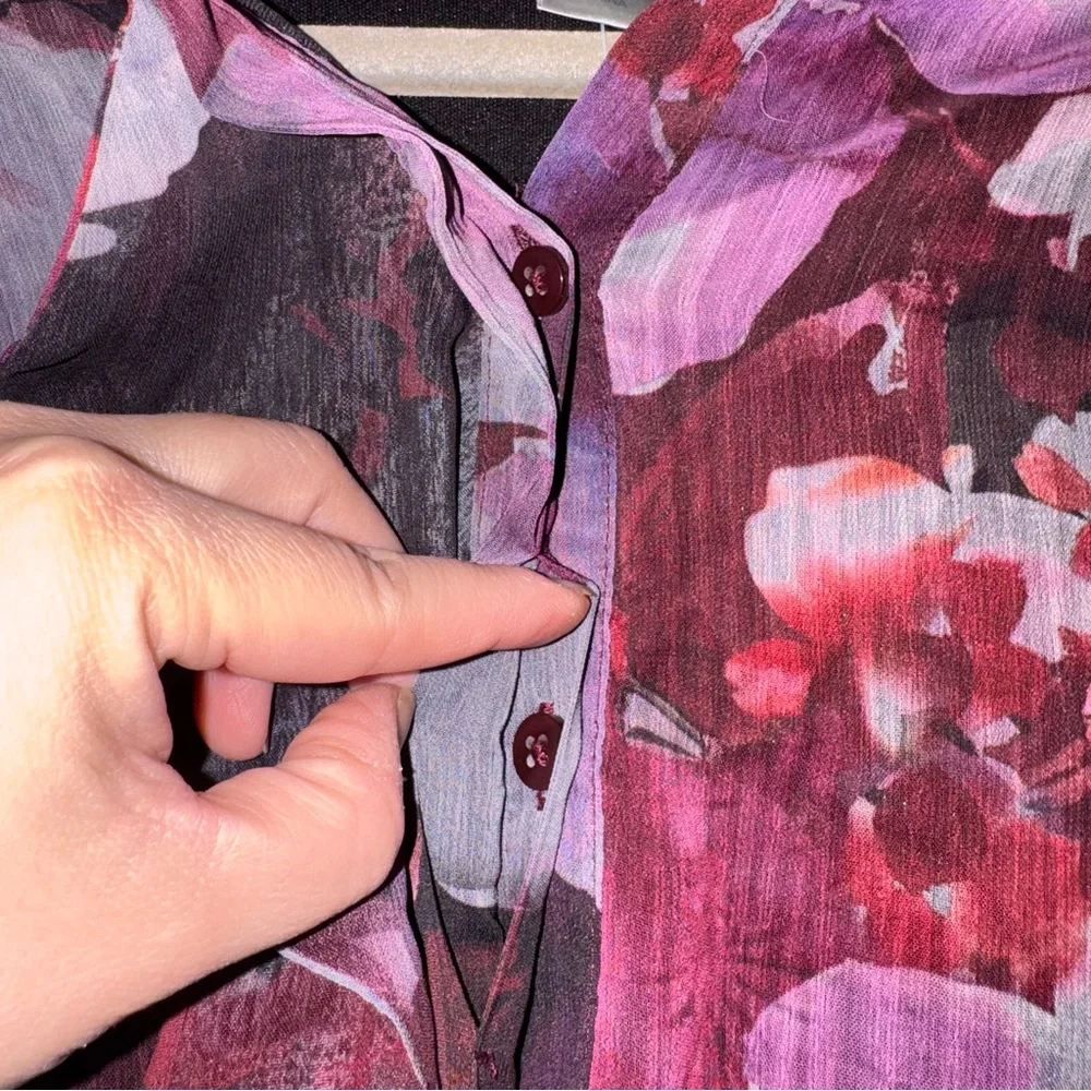 CJ Banks Purple Floral ruffle button down long sleeve Blouse top 1x NWT - Picture 6 of 16